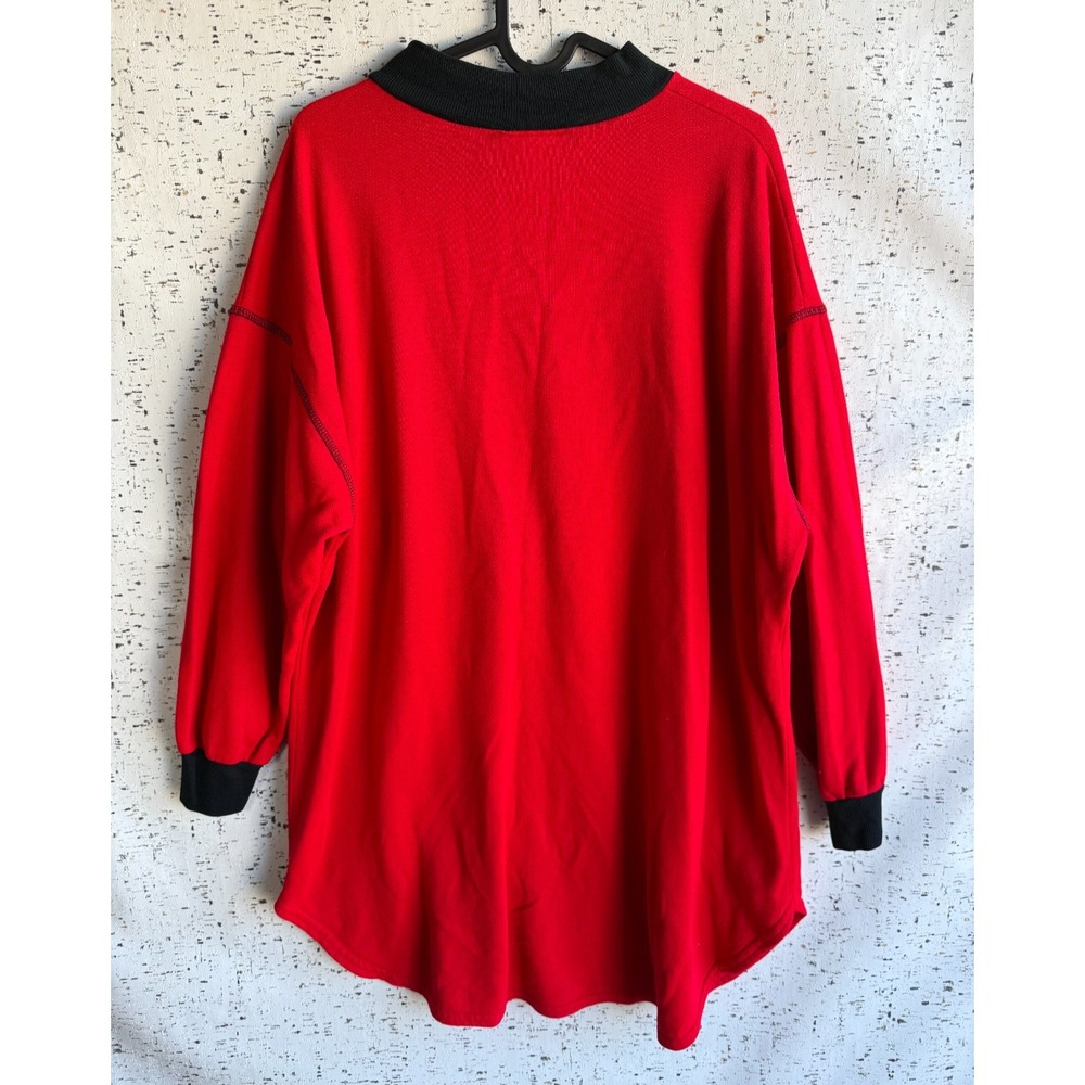 VTG Womens Sz XL Looney Tunes 1997 Red Oversized Long Sleeve Shirt 1/4 Zip - Picture 9 of 9